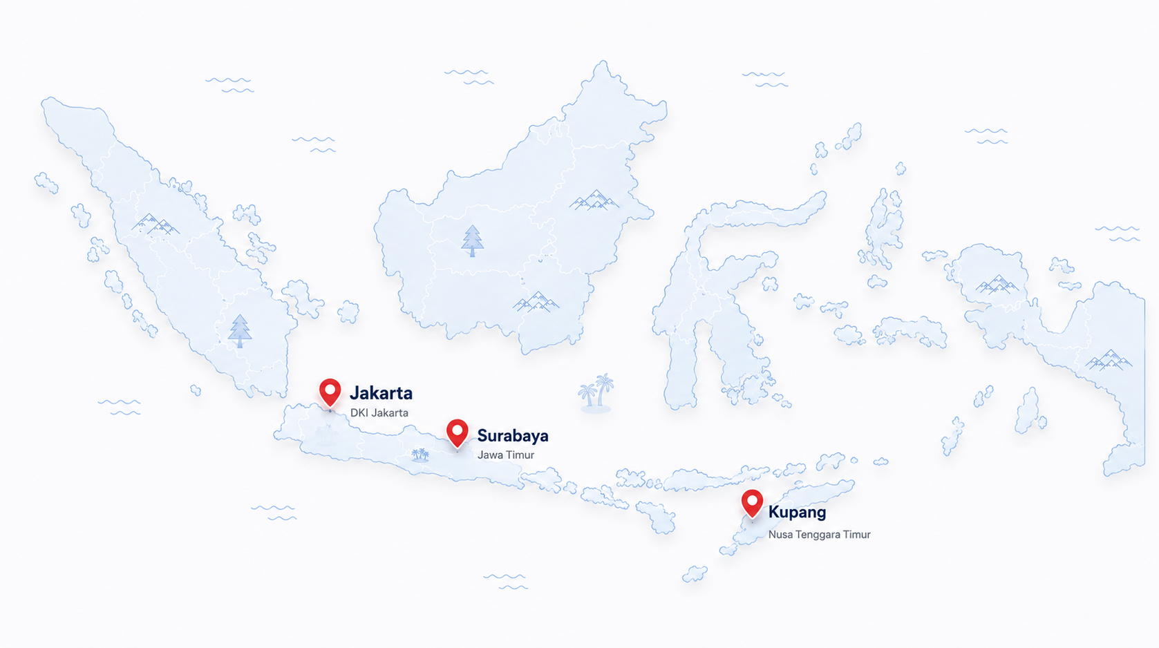 Peta Rute Operasional PT Sanwa Antar Nusa - Jakarta, Surabaya, Kupang